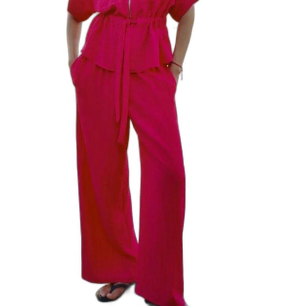 Zara Wide Leg Dress Pants Womens Size S Pink High Waisted Relaxed Palazzo Party